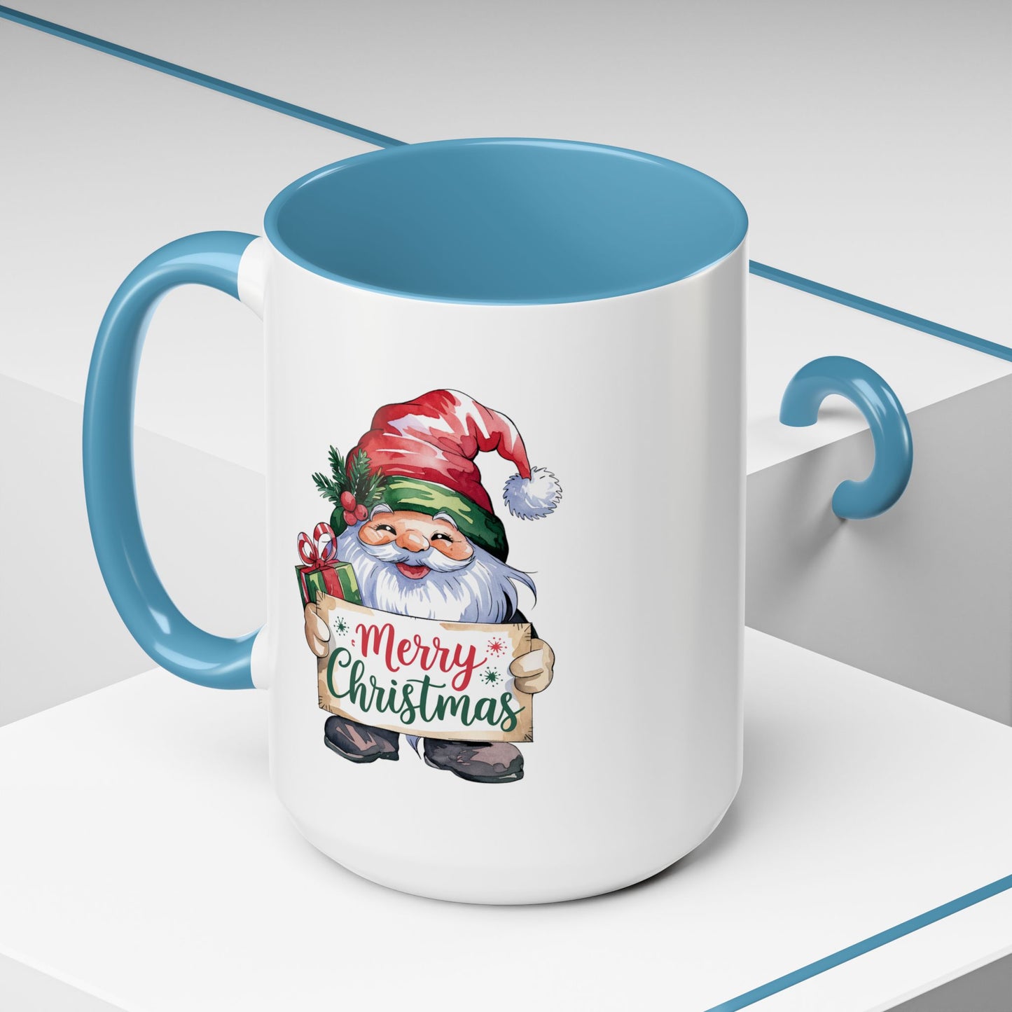 Christmas Mug - Merry Christmas Red & Green Text Gnome Present