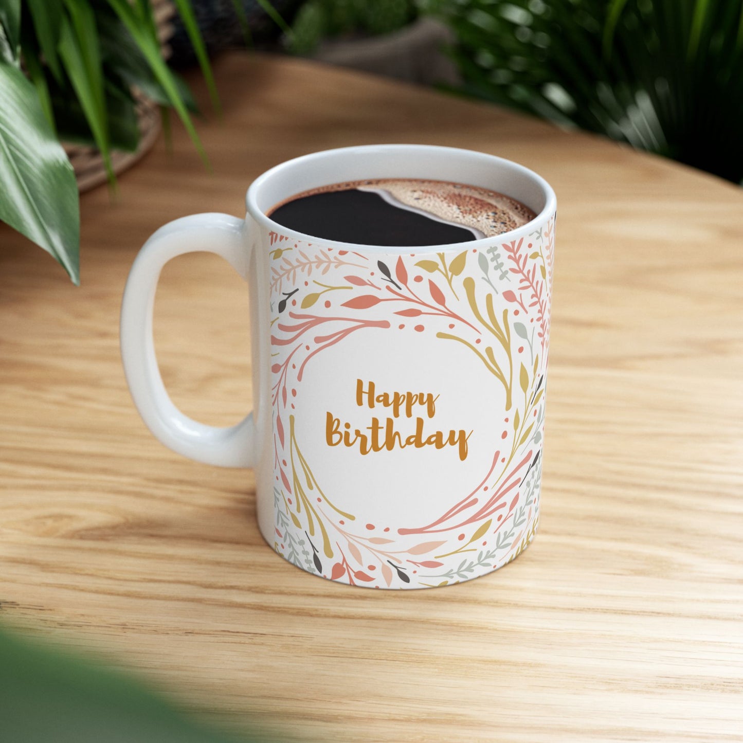 Birthday Mug - Happy Birthday Floral Circle