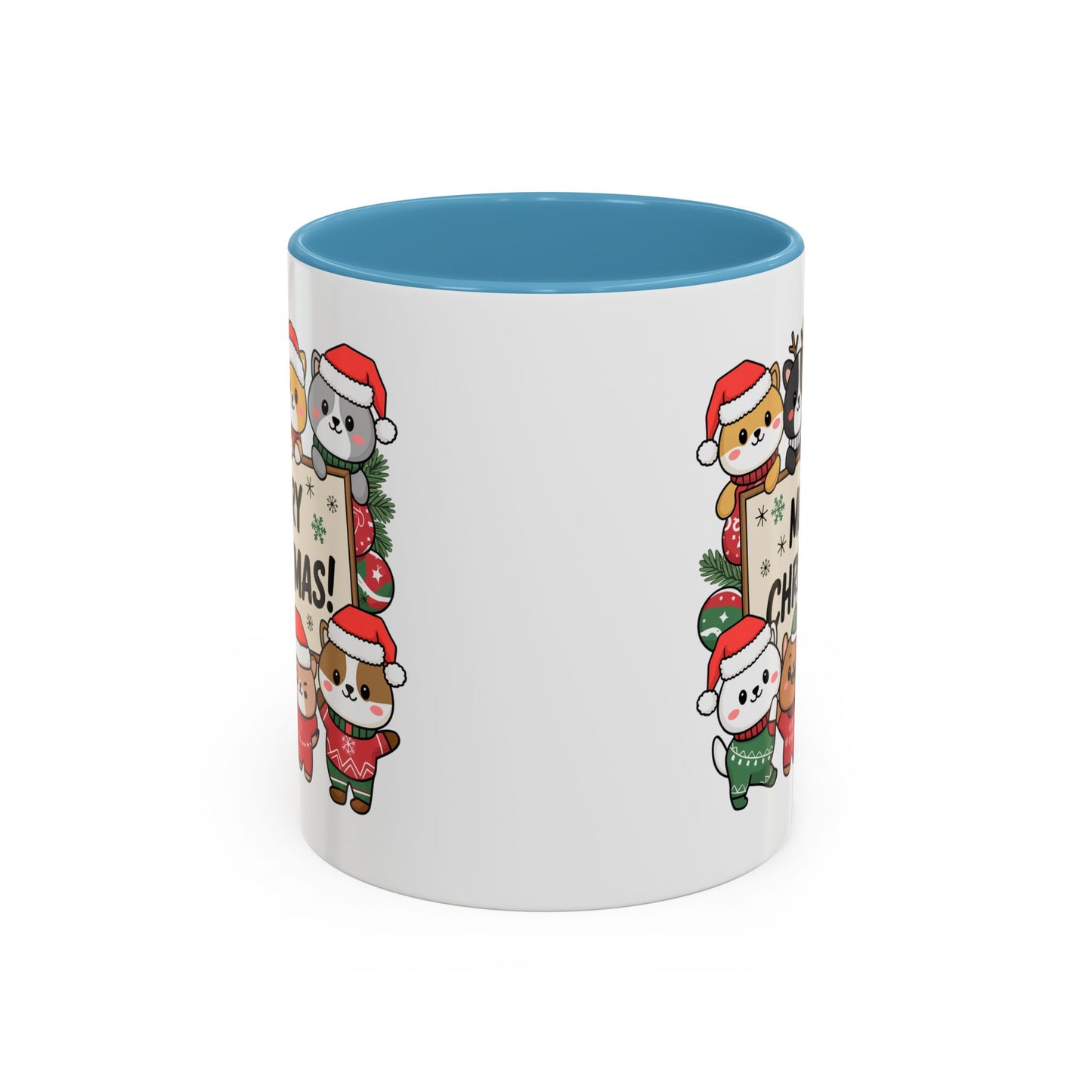 Christmas Mug - Merry Christmas Black Text Cute Animals
