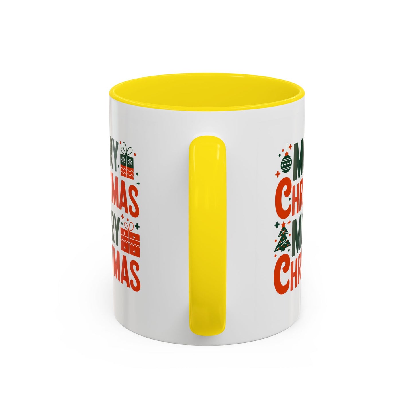 Christmas Mug - Green & Red Text Tree Presents
