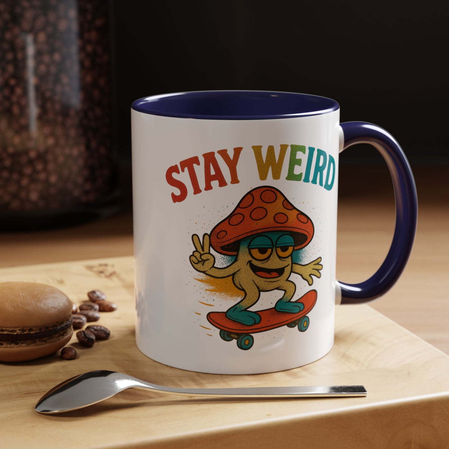 Humor Mug - Stay Weird Mushroom Skateboard