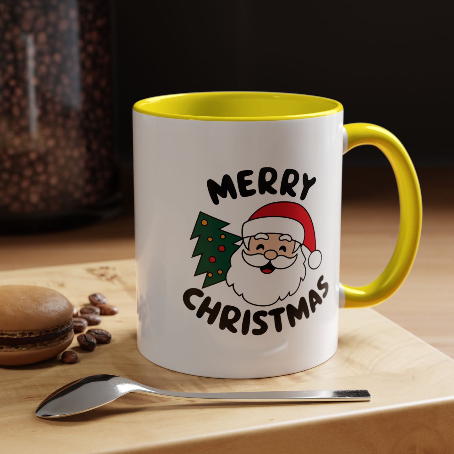 Christmas Mug - Merry Christmas Black Text Santa Tree