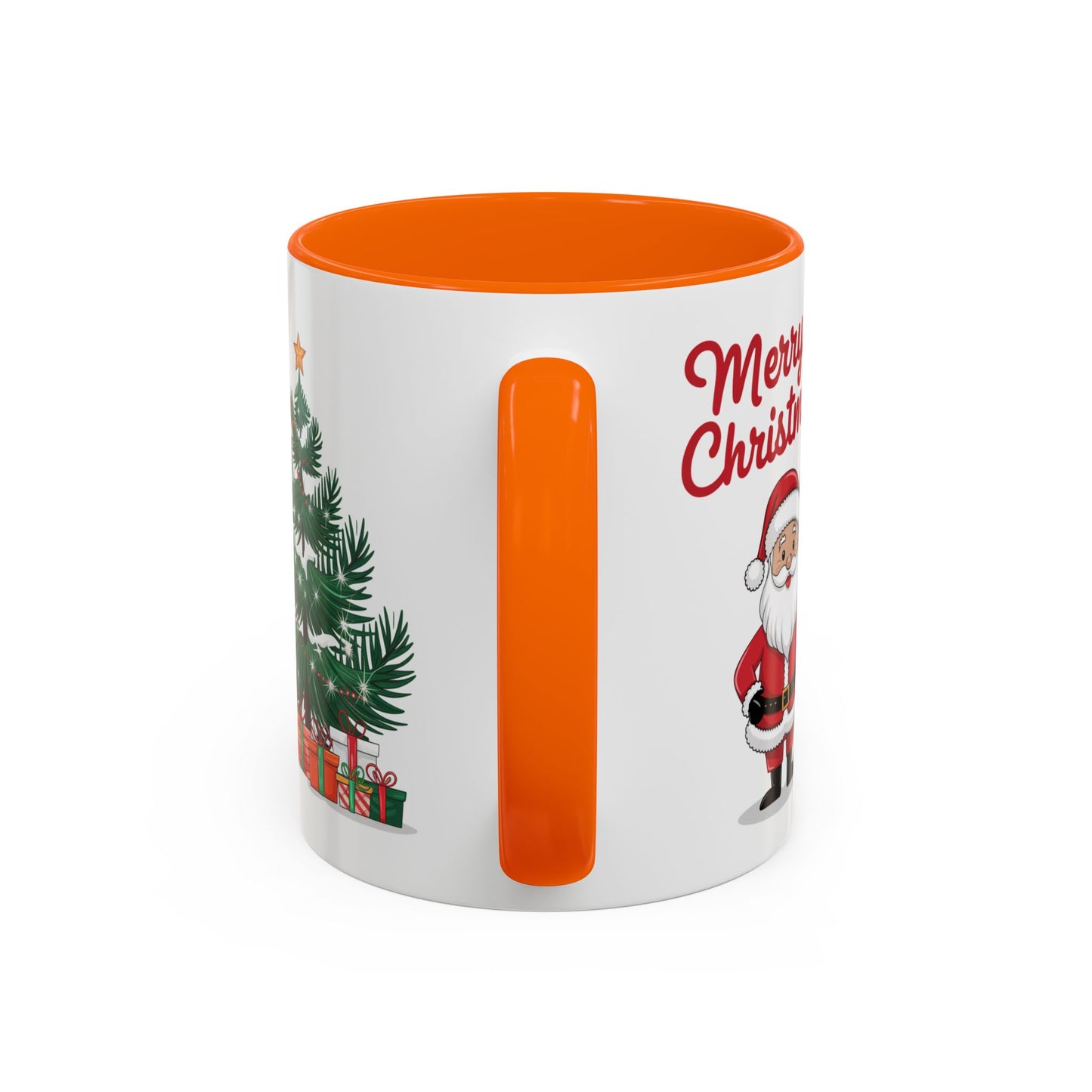 Christmas Mug - Merry Christmas Red Text Santa Tree Presents