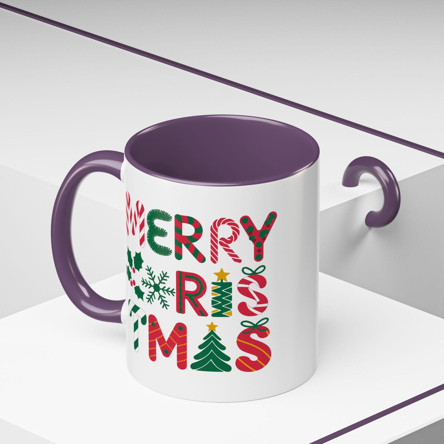 Christmas Mug - Merry Christmas Red Green & Gold Decorative Text