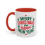 Christmas Mug - Merry Christmas and a Happy New Year Green & Red Text Trees Stars