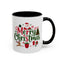 Christmas Mug - Merry Christmas Red & Green Text Santa Reindeer Tree Sleigh Ornaments