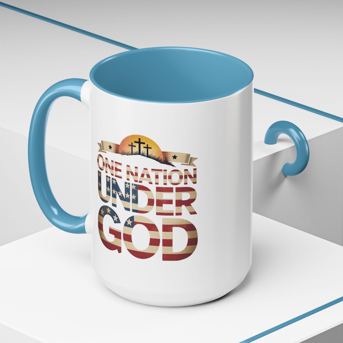 4th of July Mug - One Nation Under God Cross Flag