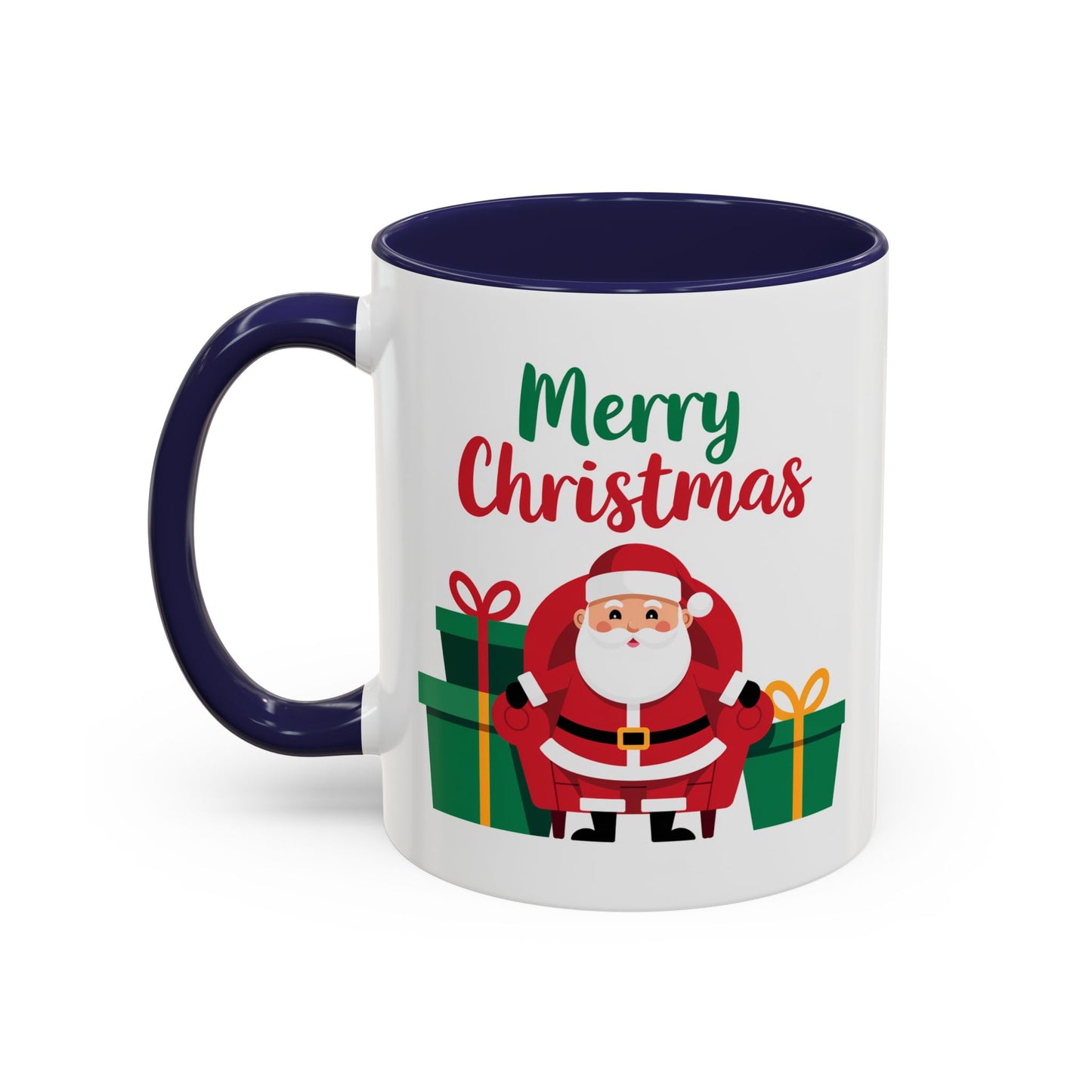 Christmas Mug - Merry Christmas Green & Red Text Santa Presents