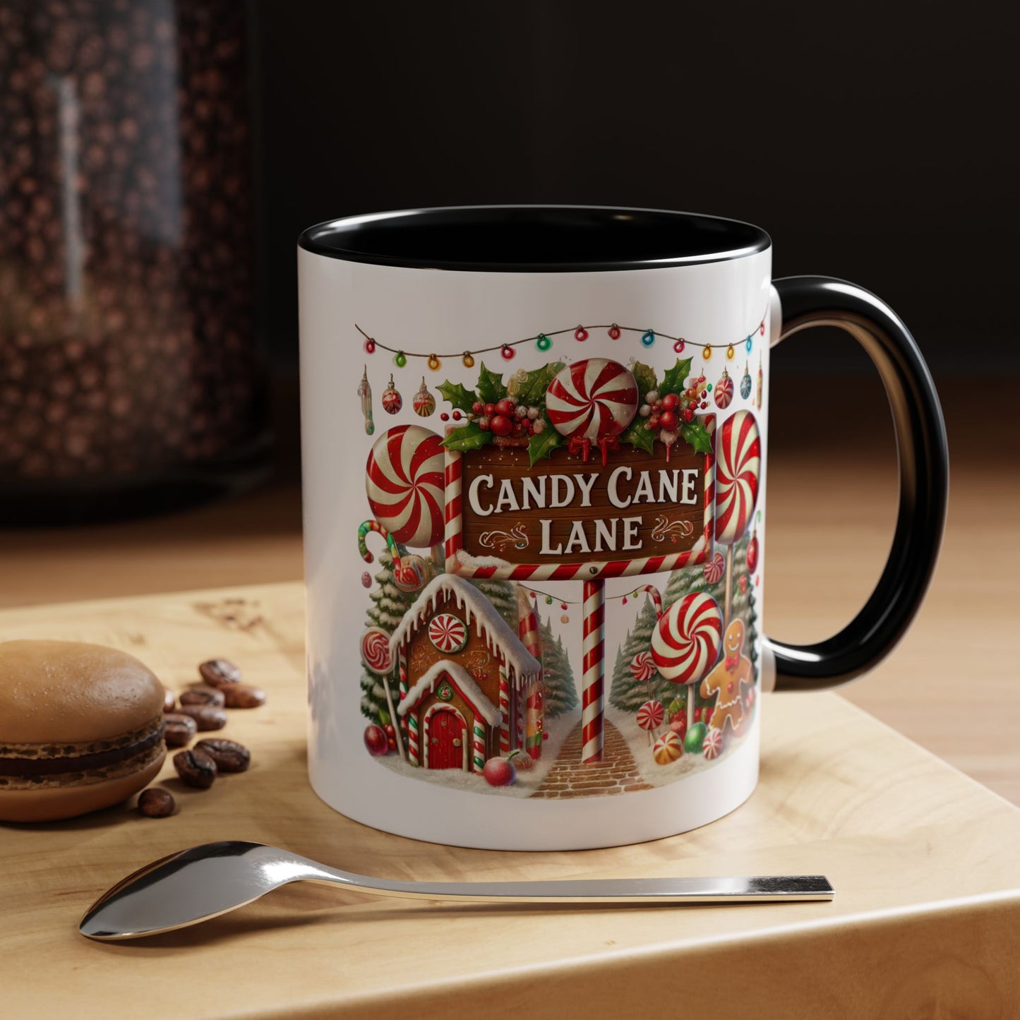 Christmas Mug - Candy Cane Lane White Text Ornaments Candy