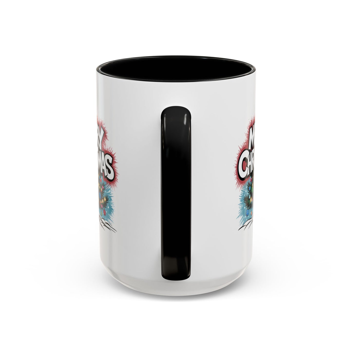Christmas Mug - Merry Christmas White & Red Text Tree Lights