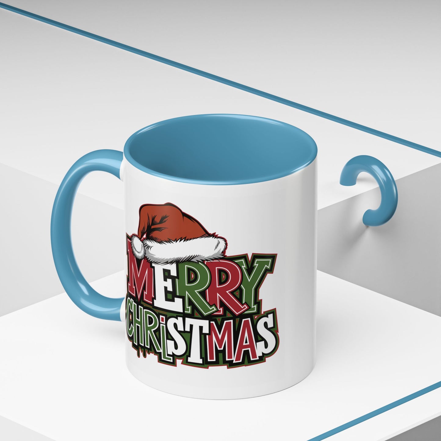Christmas Mug - Merry Christmas Red Green & White Graffiti Hat