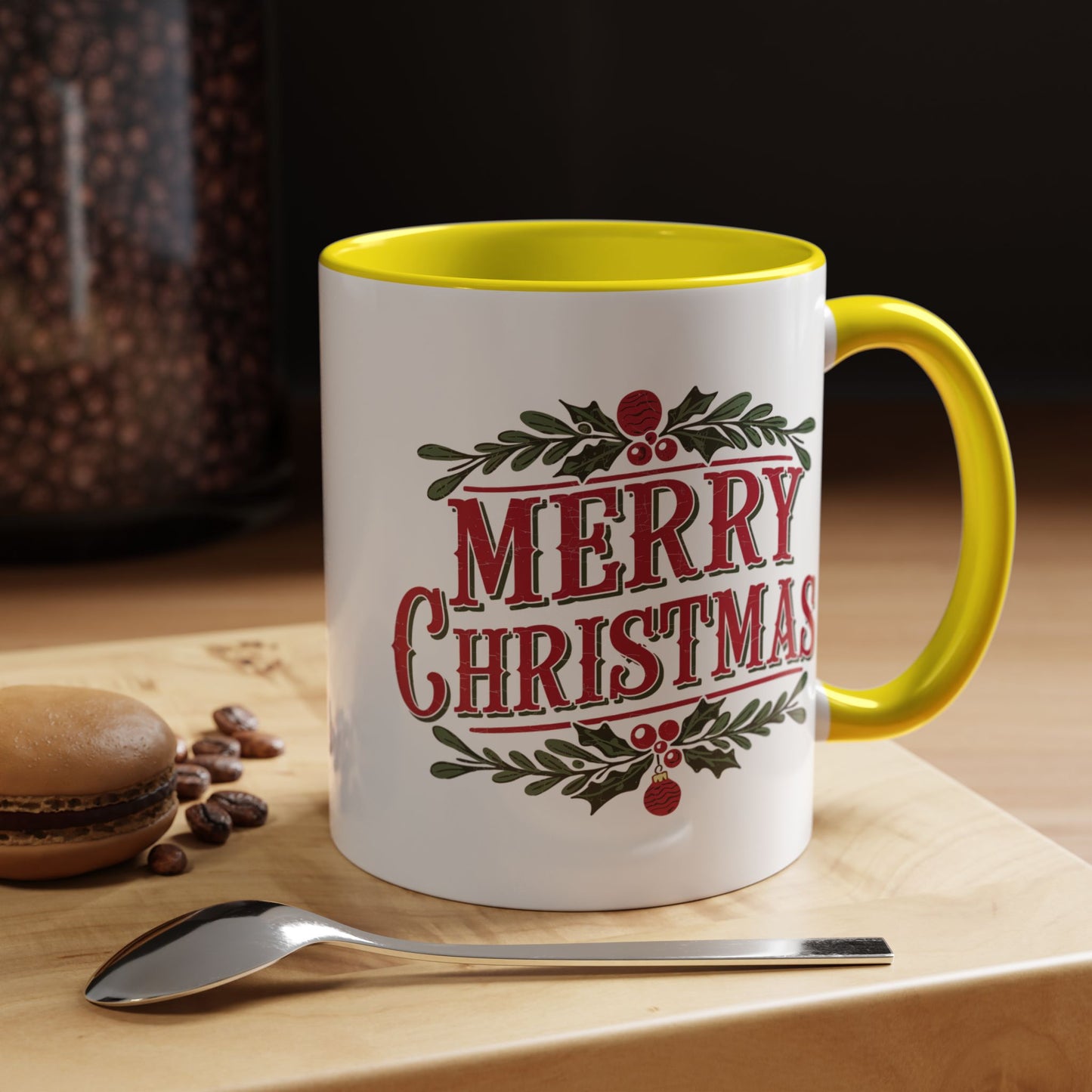 Christmas Mug - Merry Christmas Maroon Text Ornament Decorations
