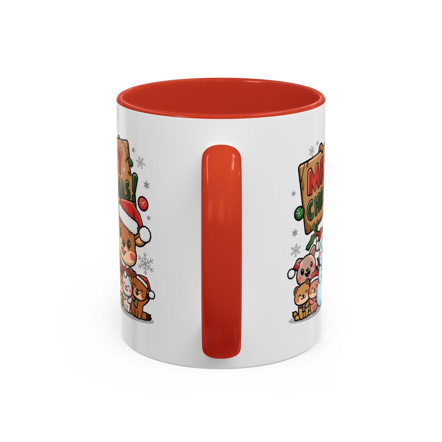 Christmas Mug - Merry Christmas Red & Green Text Reindeer Snowman