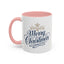 Christmas Mug - Merry Christmas Blue Text Gold Ornaments