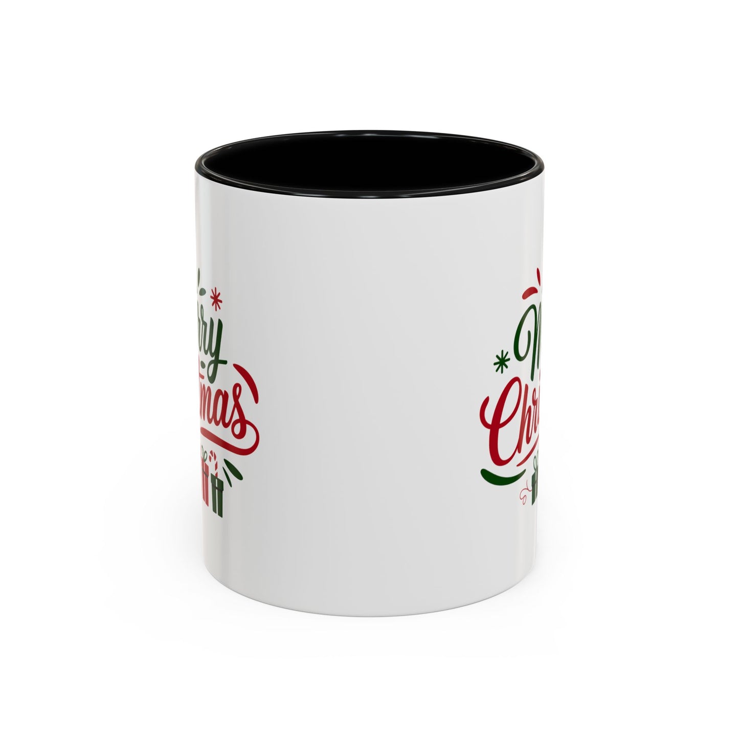 Christmas Mug - Merry Christmas Green & Red Text Tree Snowflakes Presents