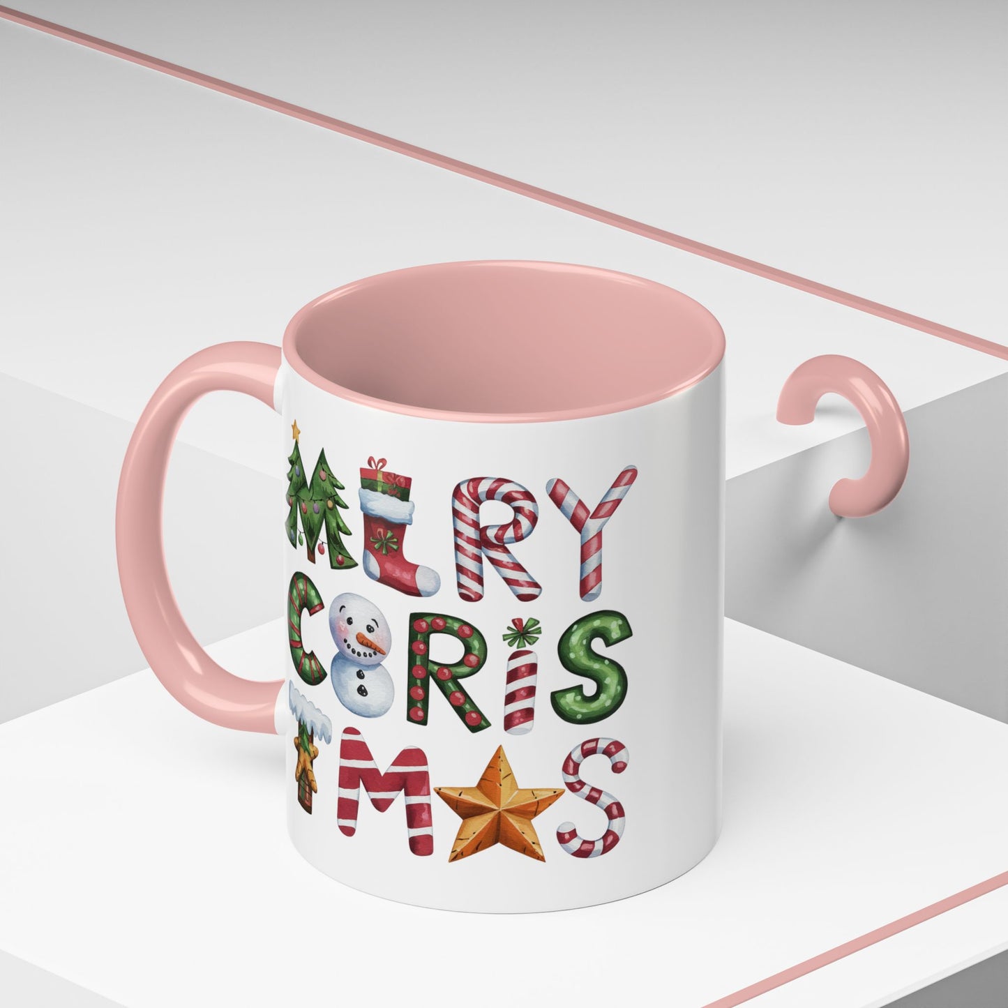 Christmas Mug - Merry Christmas Green Red & Gold Patterned Text