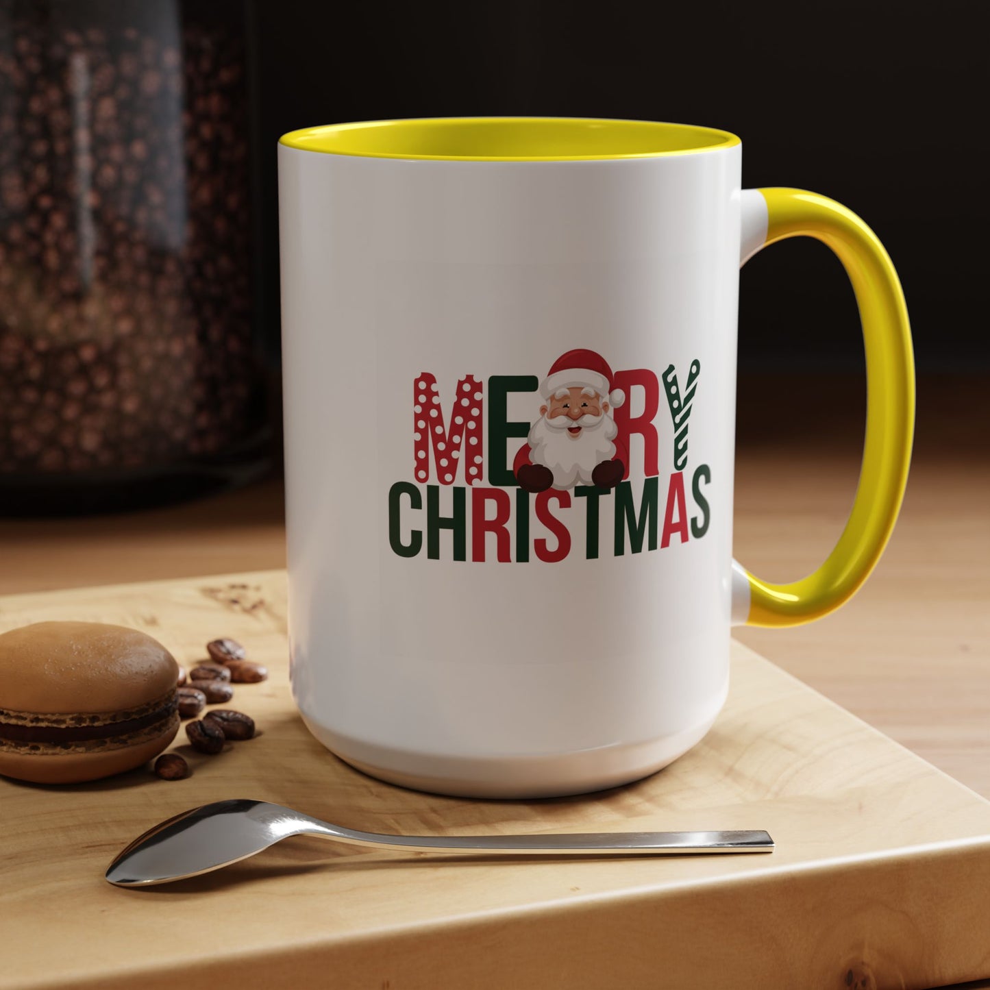 Christmas Mug - Merry Christmas Green & Red Text Santa
