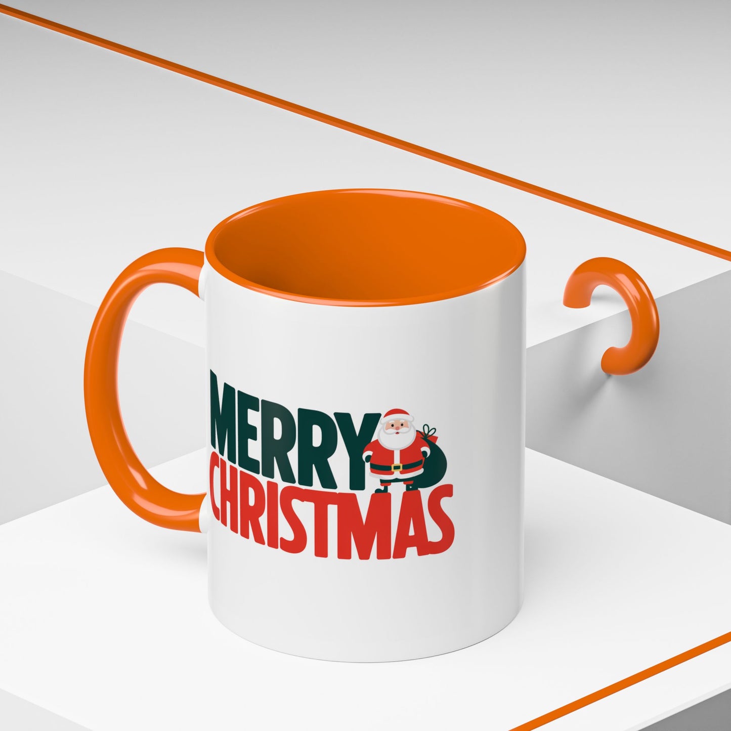 Christmas Mug - Merry Christmas Green & Red Text Santa Bag