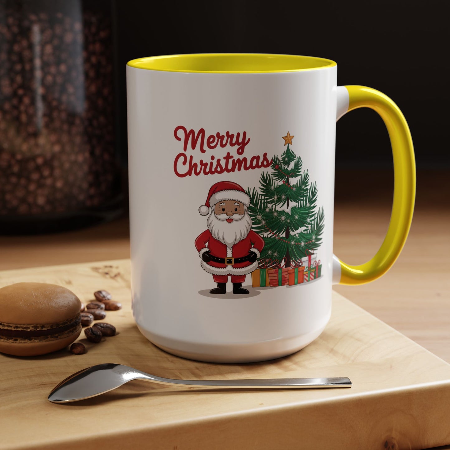 Christmas Mug - Merry Christmas Red Text Santa Tree Presents